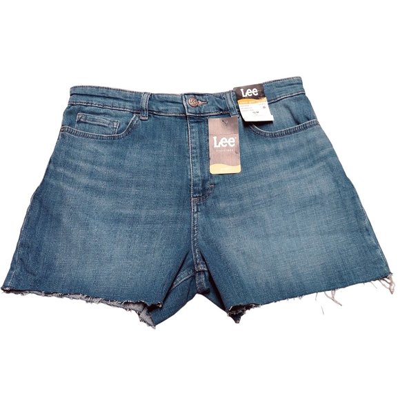 Lee Pants - Lee Women's Heritage High Rise Relaxed Fit Medium Wash Raw Hem Denim Shorts